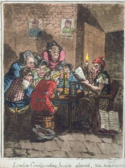 London Corresponding Society, alarmée, ou Conscience coupable, publié par Hannah Humphrey en 1798 - James Gillray